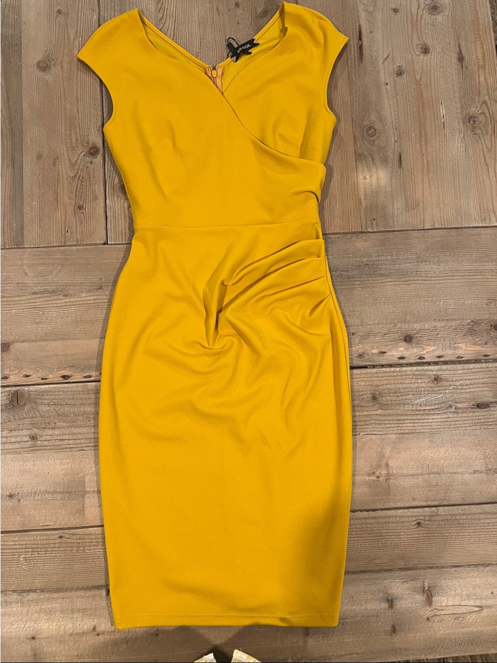 Miusol Mustard Yellow Cap-Sleeve Midi Sheath Dress